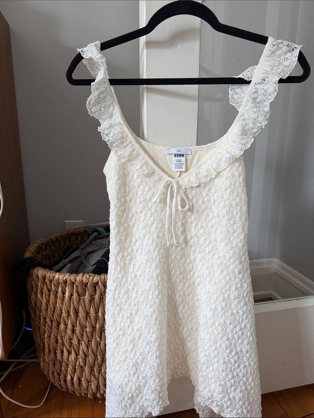 PINK Victoria's Secret Cream Lace-Trim Sleep Romper